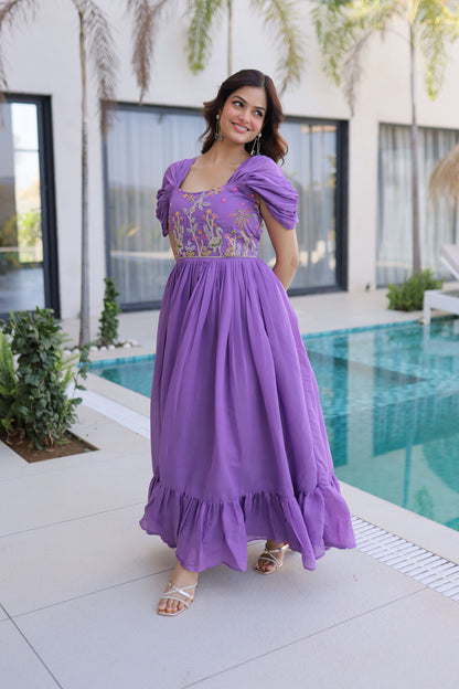 Meher Purple Beads Embroidered Chanderi Gown