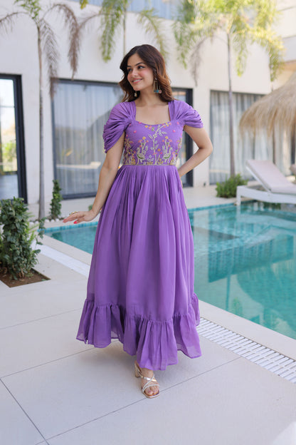 Meher Purple Beads Embroidered Chanderi Gown