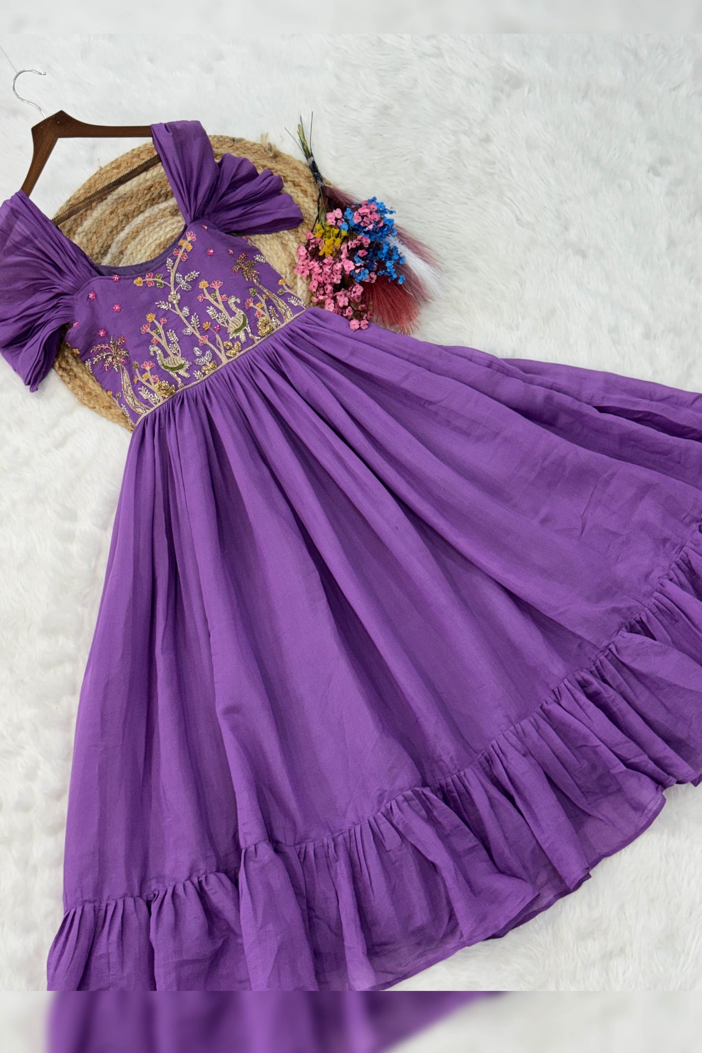 Meher Purple Beads Embroidered Chanderi Gown