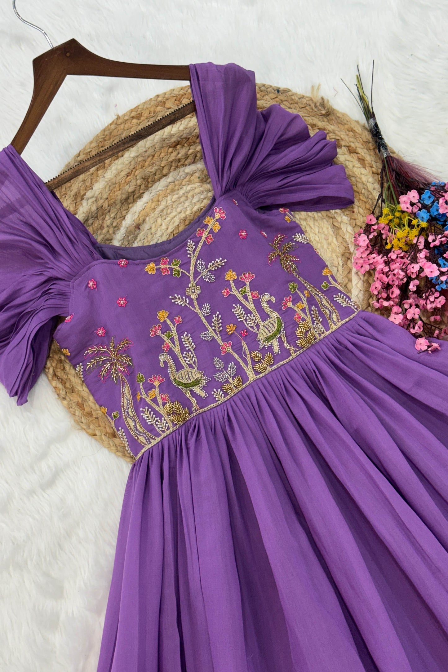 Meher Purple Beads Embroidered Chanderi Gown