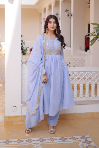 Aakriti Sky Mal Chanderi Anarkali Suit Set