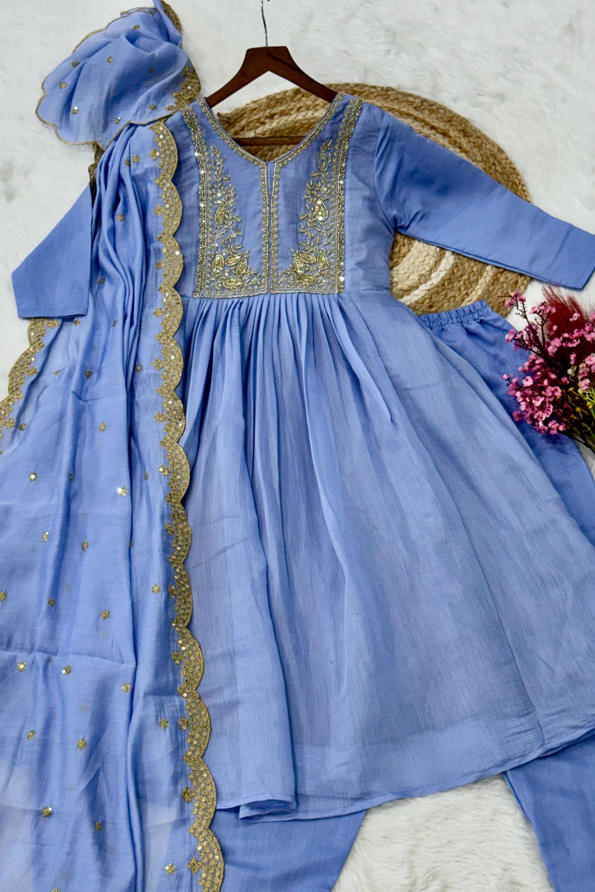 Aakriti Sky Mal Chanderi Anarkali Suit Set
