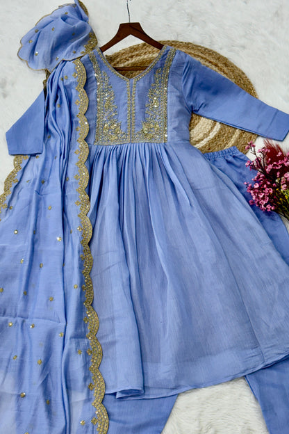 Aakriti Sky Mal Chanderi Anarkali Suit Set