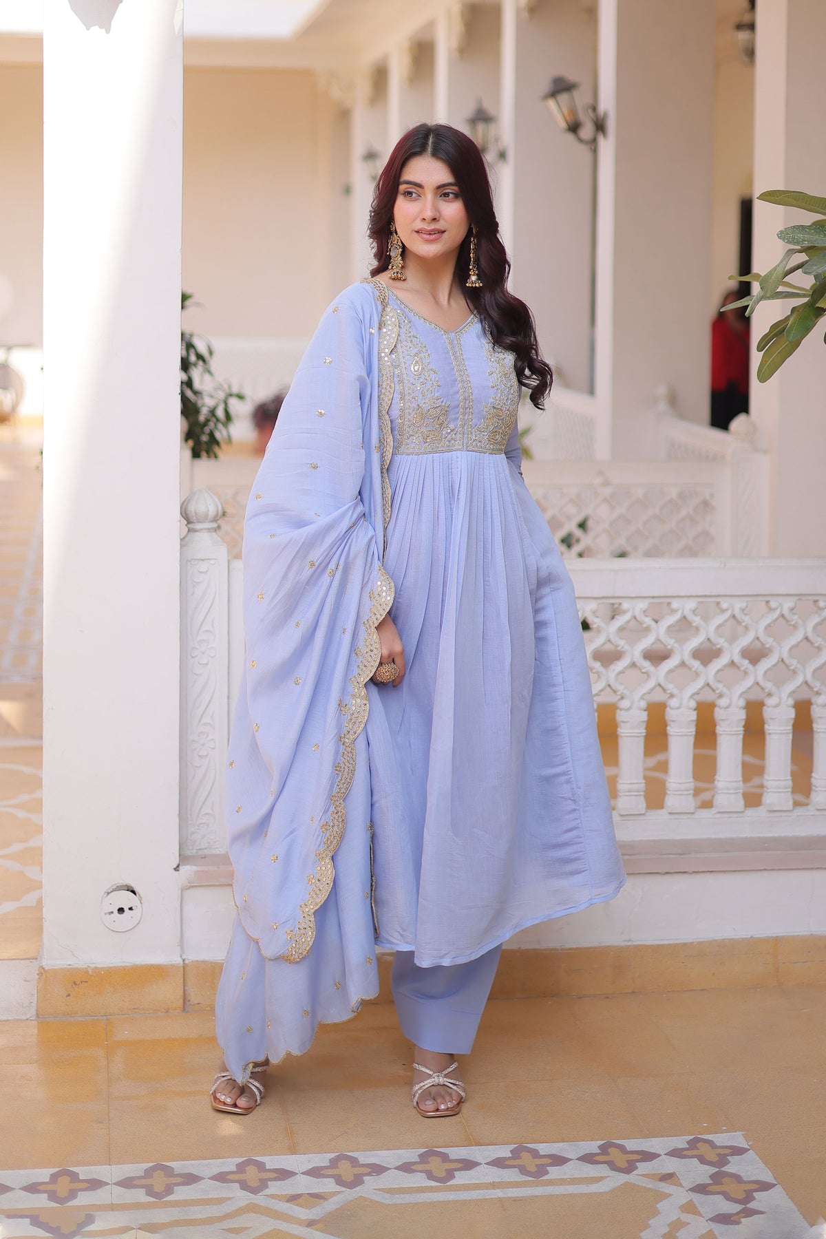 Aakriti Sky Mal Chanderi Anarkali Suit Set