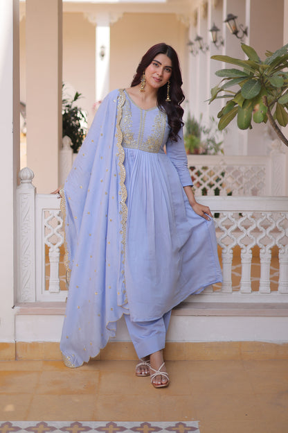 Aakriti Sky Mal Chanderi Anarkali Suit Set