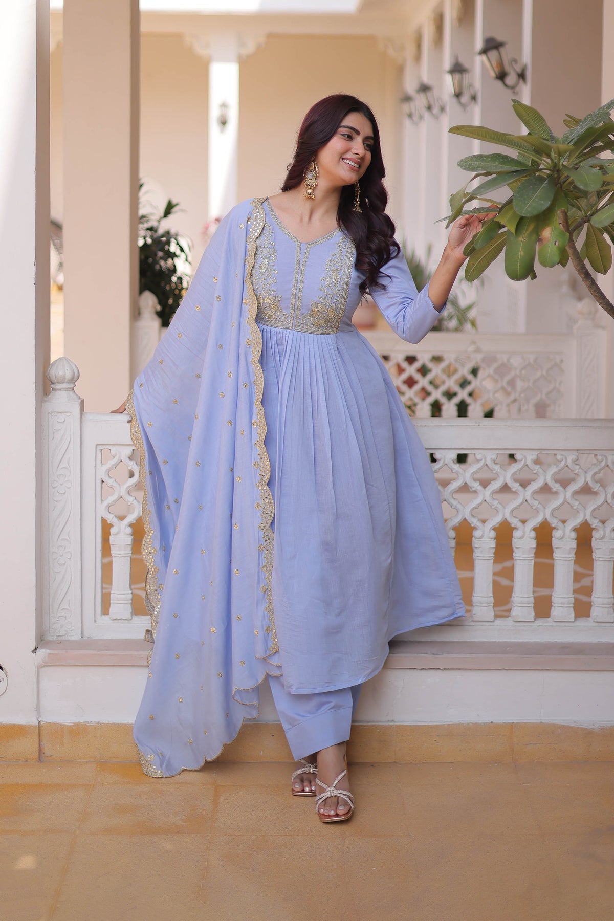 Aakriti Sky Mal Chanderi Anarkali Suit Set