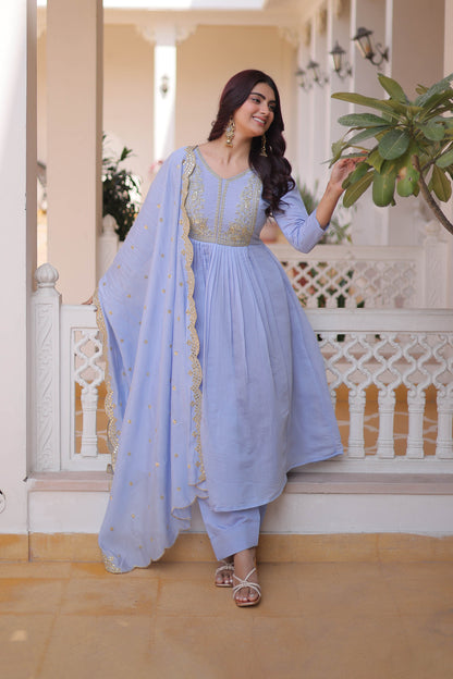 Aakriti Sky Mal Chanderi Anarkali Suit Set