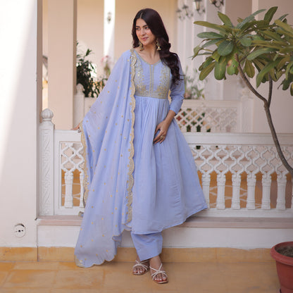 Aakriti Sky Mal Chanderi Anarkali Suit Set