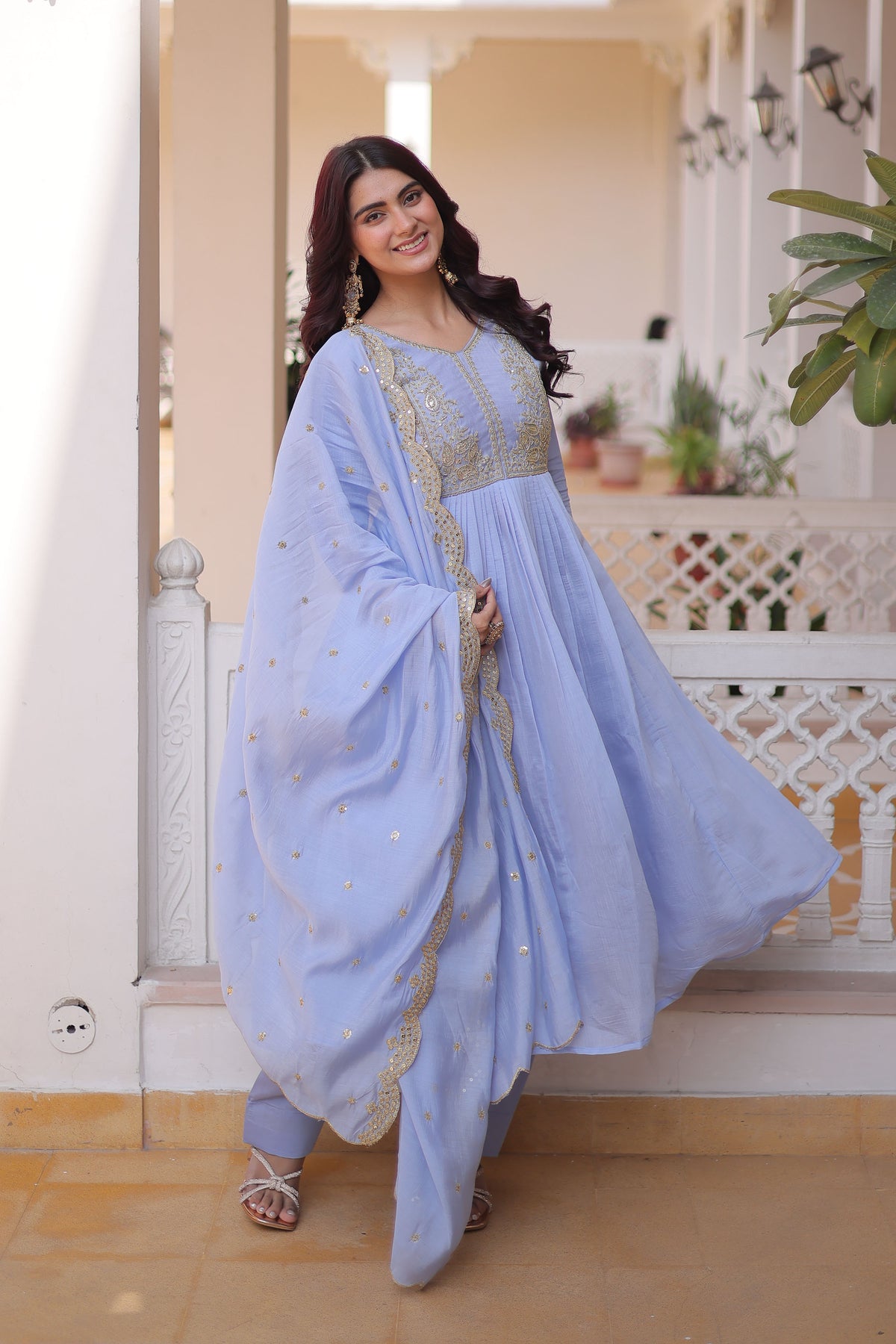 Aakriti Sky Mal Chanderi Anarkali Suit Set