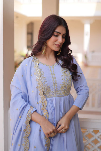 Aakriti Sky Mal Chanderi Anarkali Suit Set