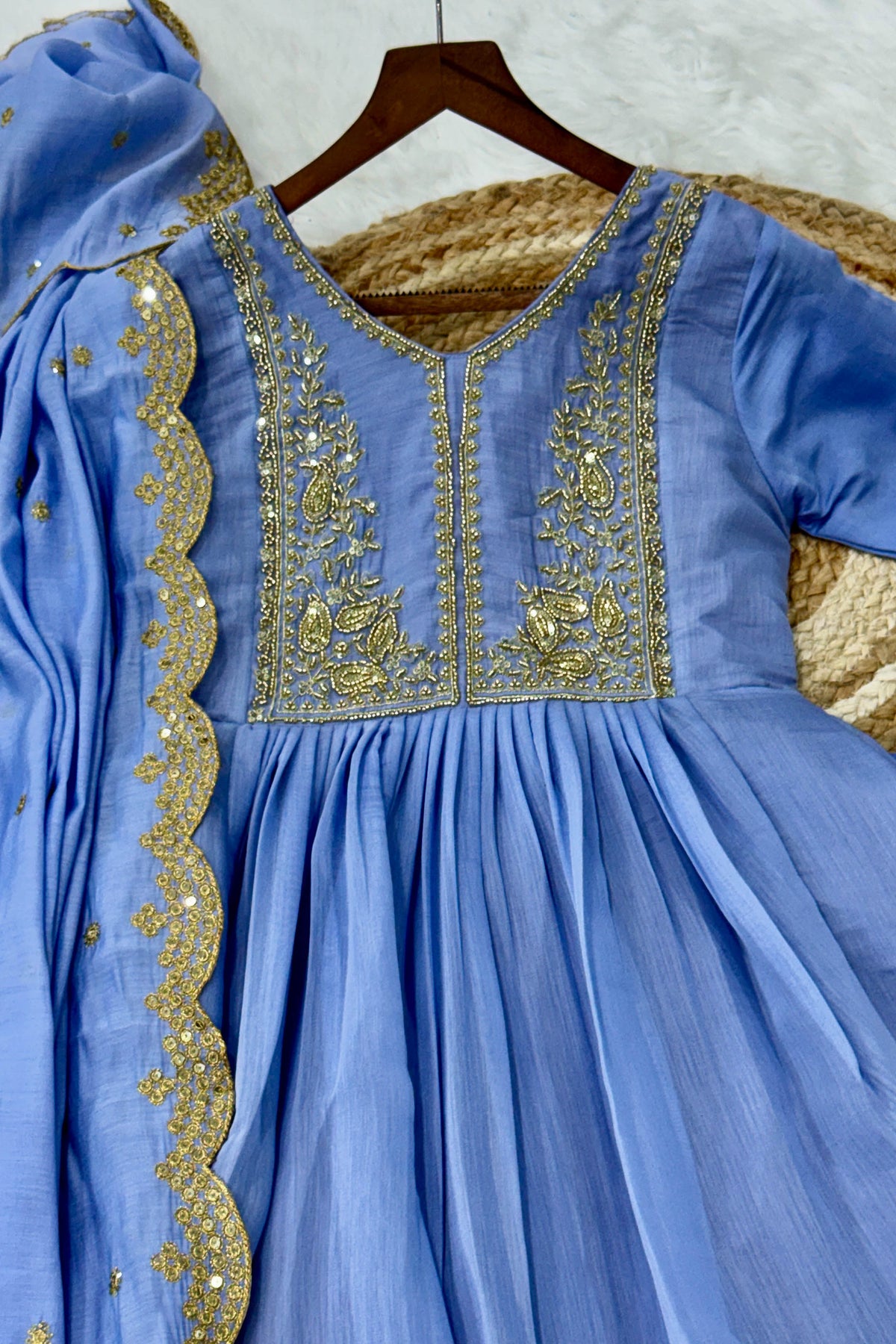 Aakriti Sky Mal Chanderi Anarkali Suit Set