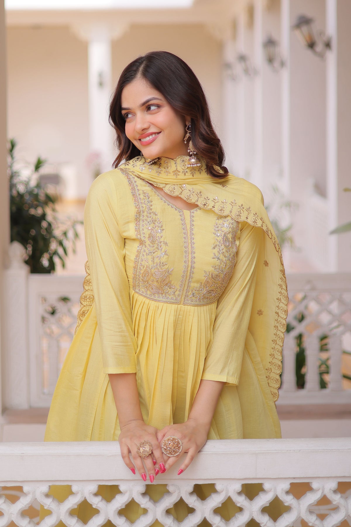 Aakriti Yellow Mal Chanderi Anarkali Suit Set