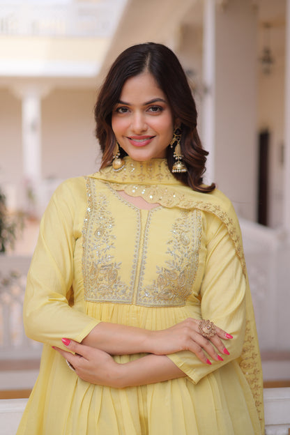 Aakriti Yellow Mal Chanderi Anarkali Suit Set