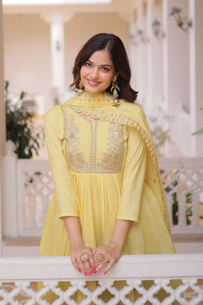 Aakriti Yellow Mal Chanderi Anarkali Suit Set