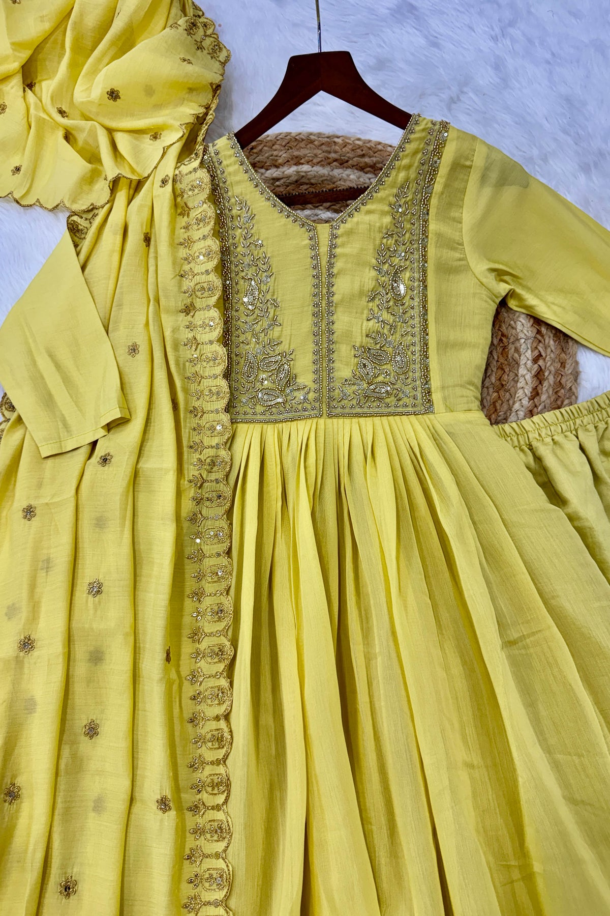 Aakriti Yellow Mal Chanderi Anarkali Suit Set