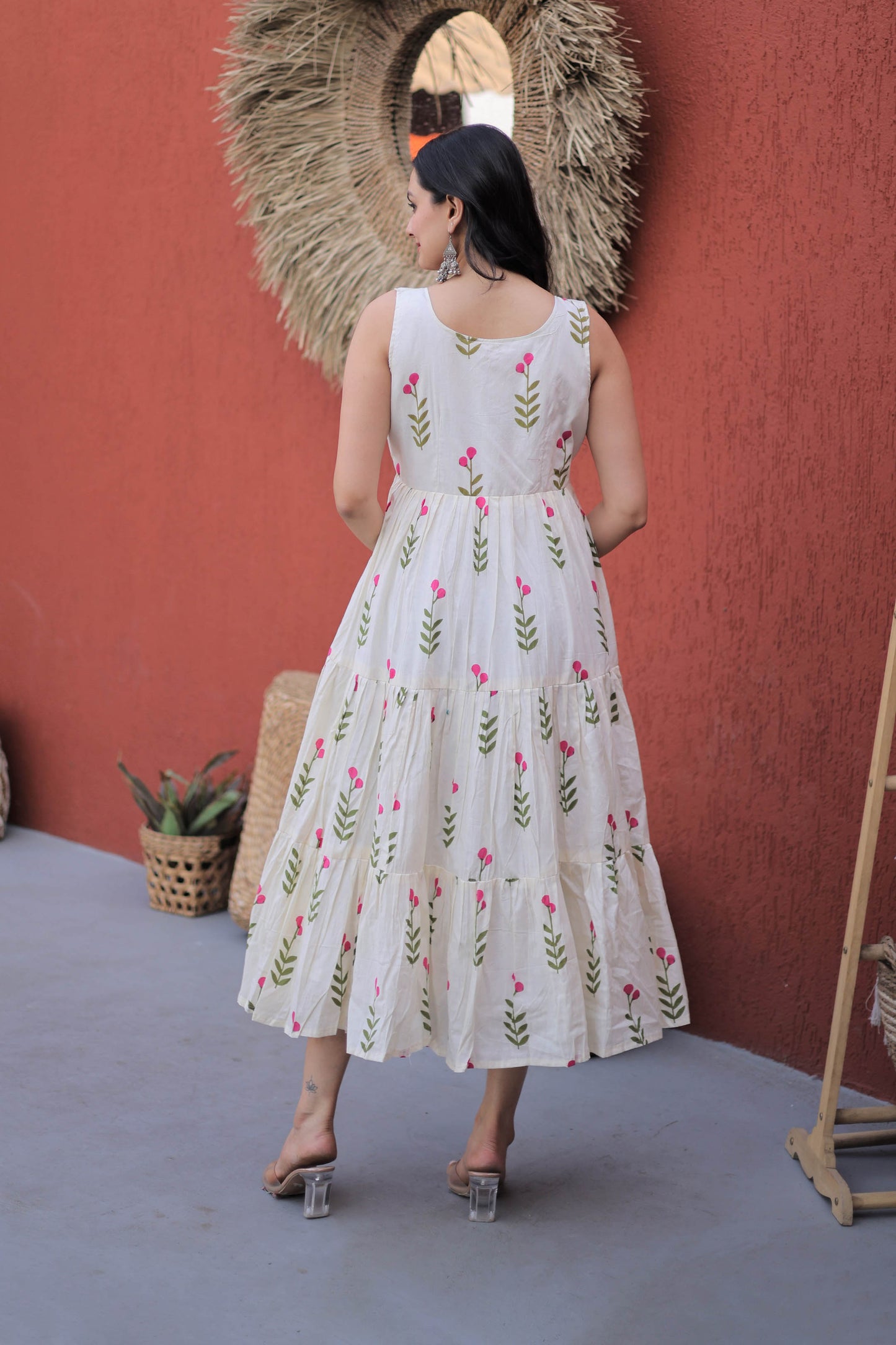 Maalti Off-White Cotton Printed Tiered Kurti