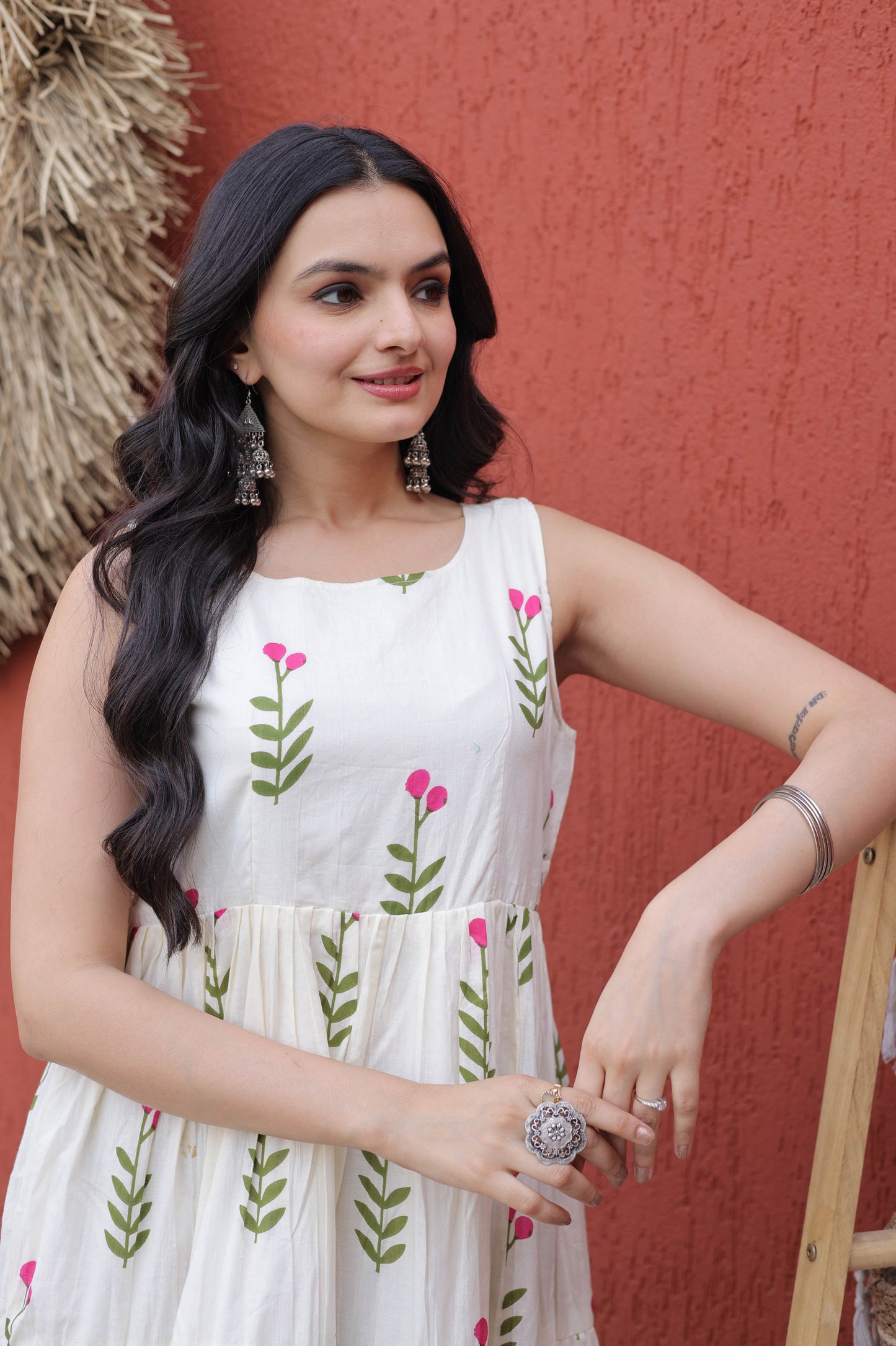 Maalti Off-White Cotton Printed Tiered Kurti