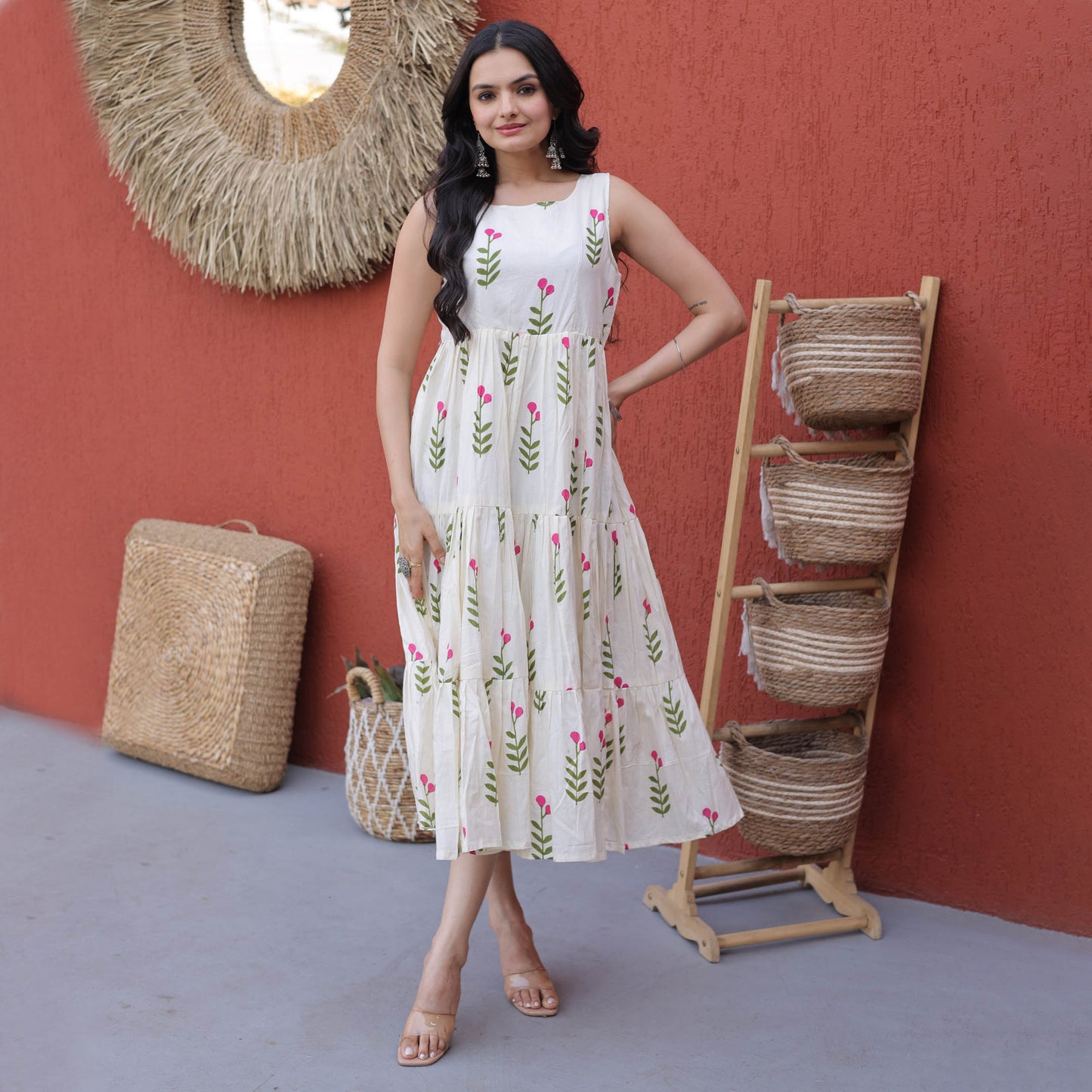 Maalti Off-White Cotton Printed Tiered Kurti