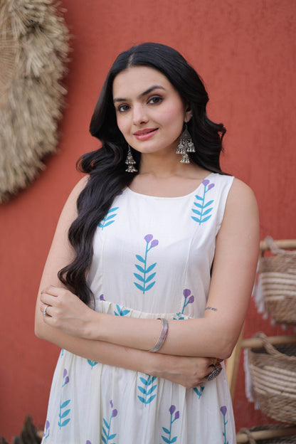 Neelaveni Sky Blue Cotton Printed Tiered Kurti