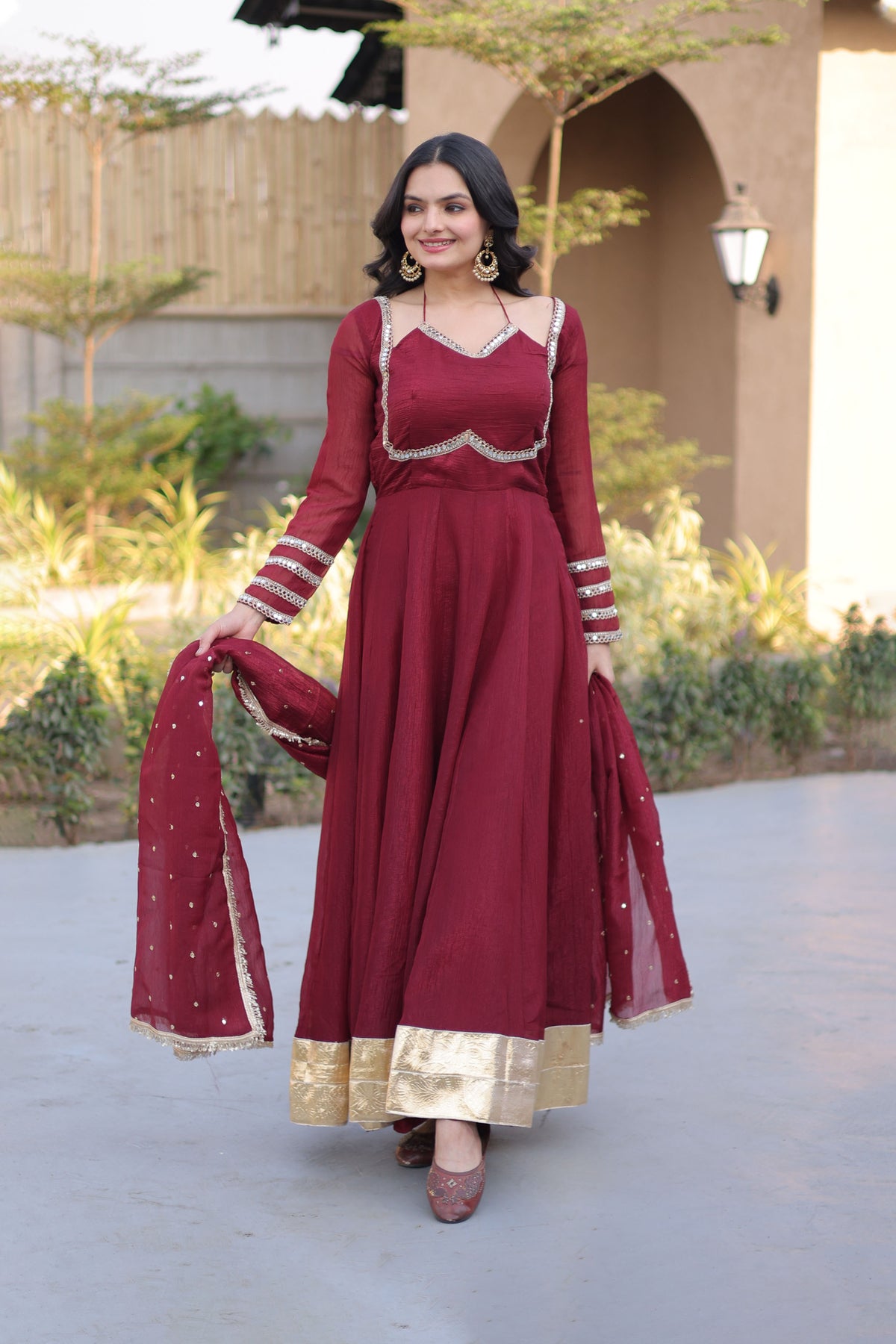 Aarvi Maroon Silver Crunchy Gown Set