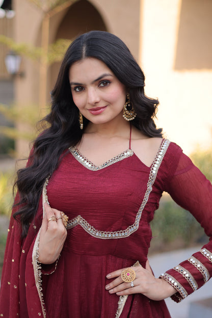 Aarvi Maroon Silver Crunchy Gown Set