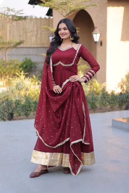 Aarvi Maroon Silver Crunchy Gown Set