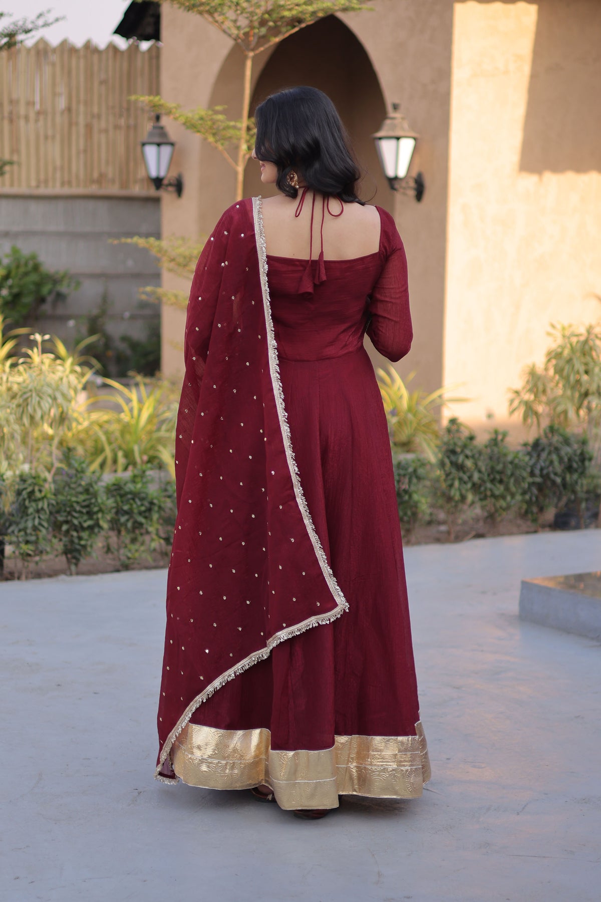 Aarvi Maroon Silver Crunchy Gown Set