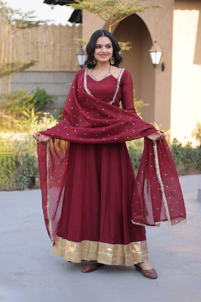 Aarvi Maroon Silver Crunchy Gown Set