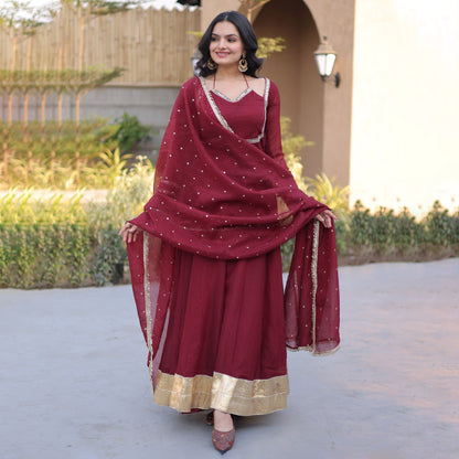 Aarvi Maroon Silver Crunchy Gown Set