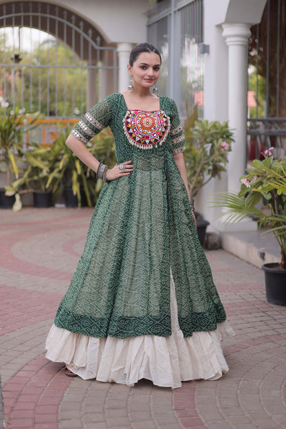 Anvisha Green Bandhani Georgette Lehenga Set