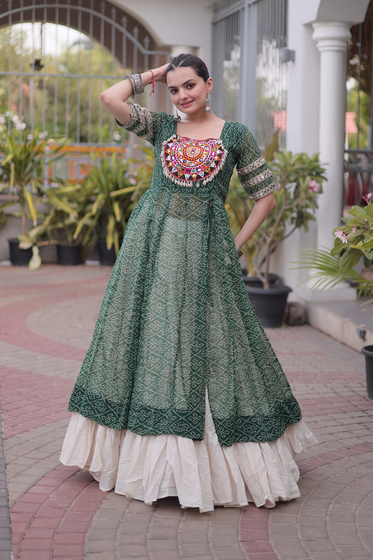 Anvisha Green Bandhani Georgette Lehenga Set