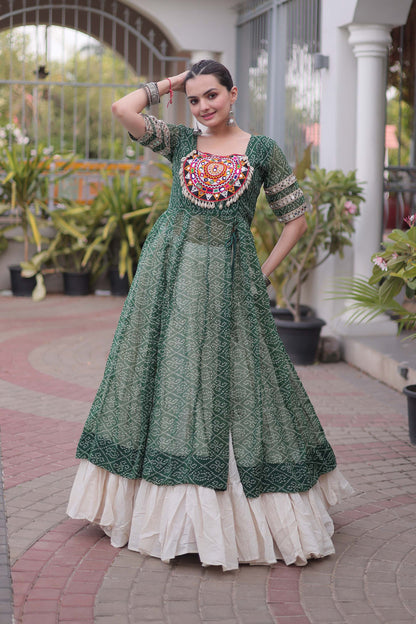 Anvisha Green Bandhani Georgette Lehenga Set