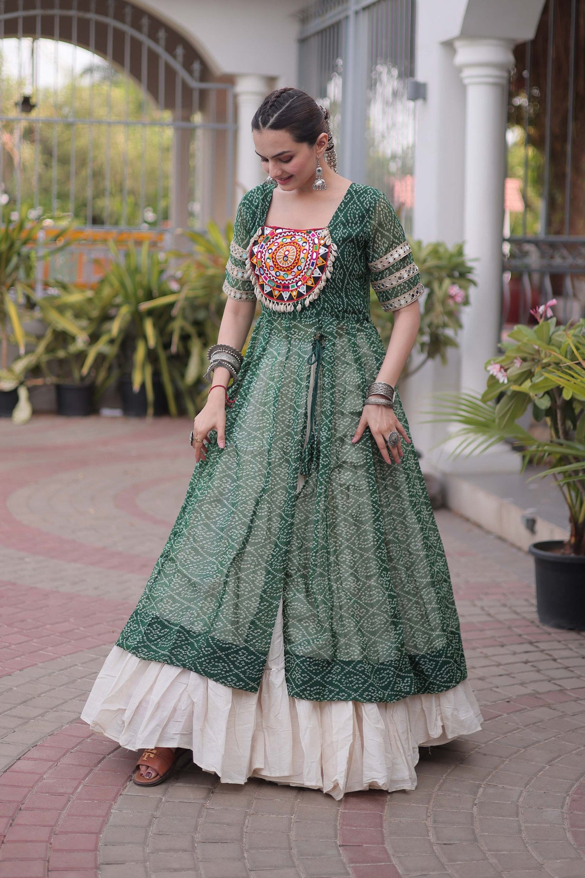 Anvisha Green Bandhani Georgette Lehenga Set