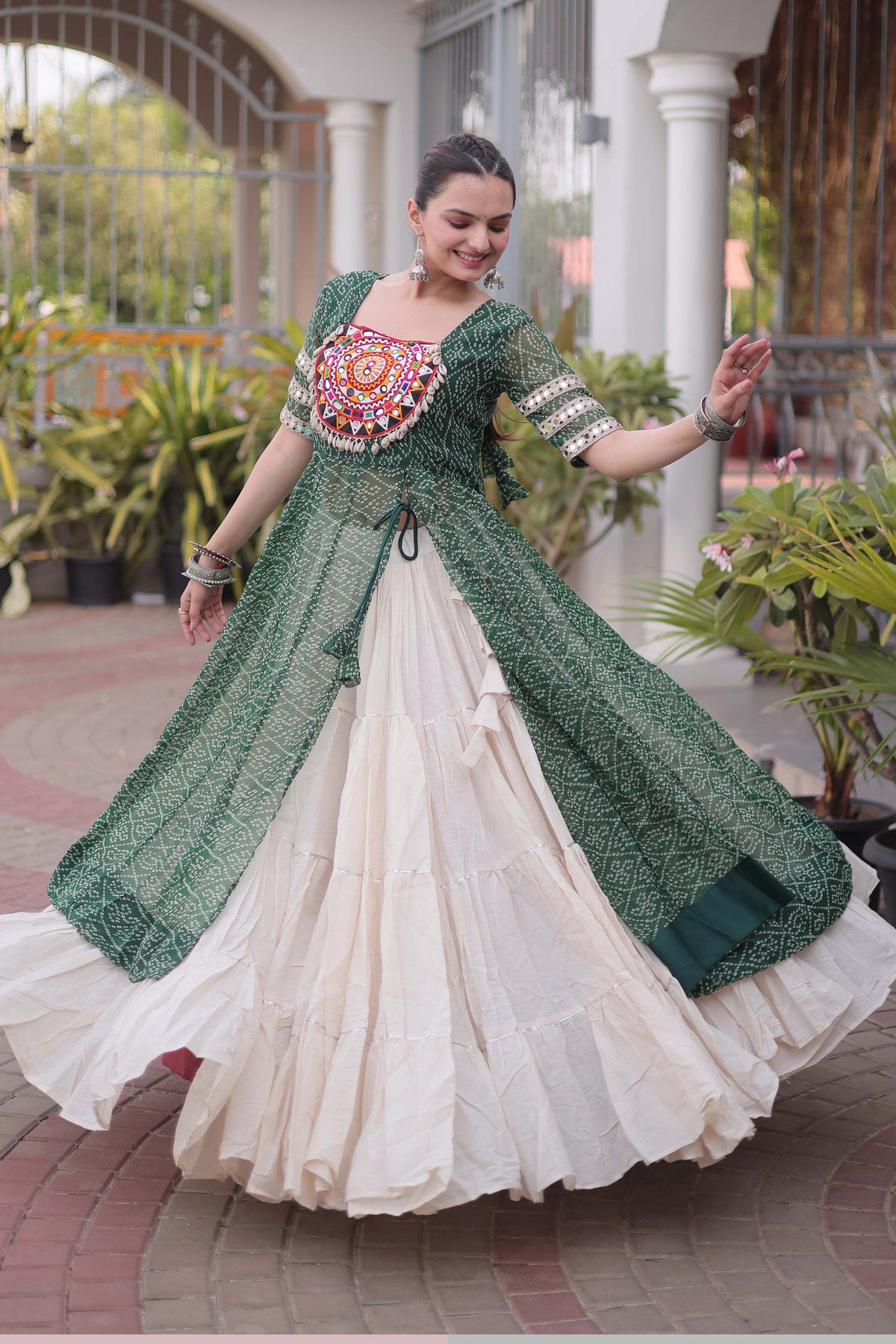 Anvisha Green Bandhani Georgette Lehenga Set