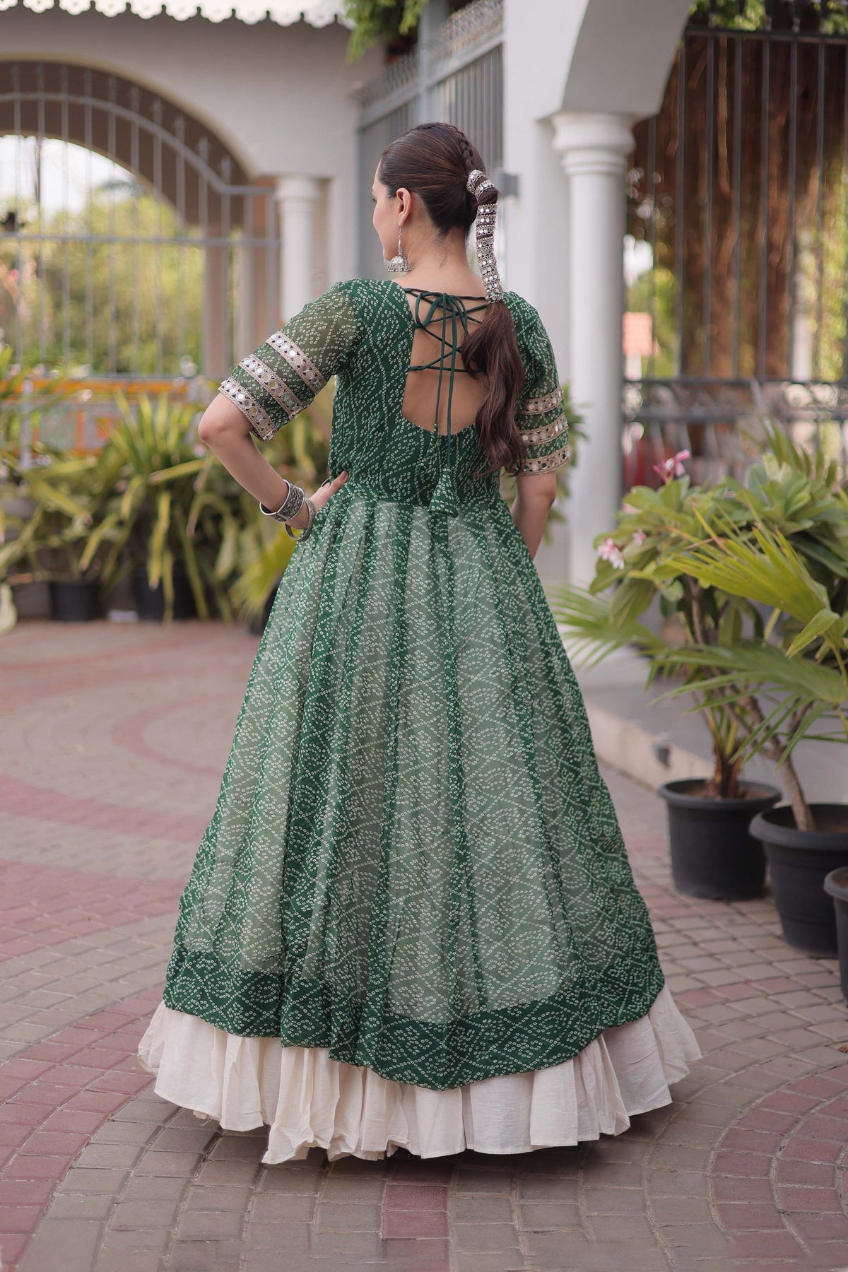 Anvisha Green Bandhani Georgette Lehenga Set