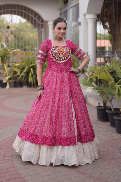 Anvisha Pink Bandhani Georgette Lehenga Set