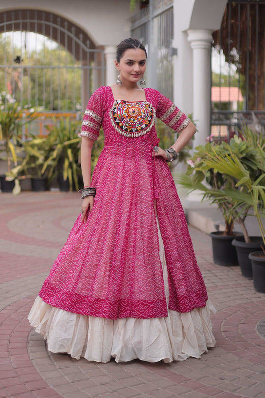 Anvisha Pink Bandhani Georgette Lehenga Set