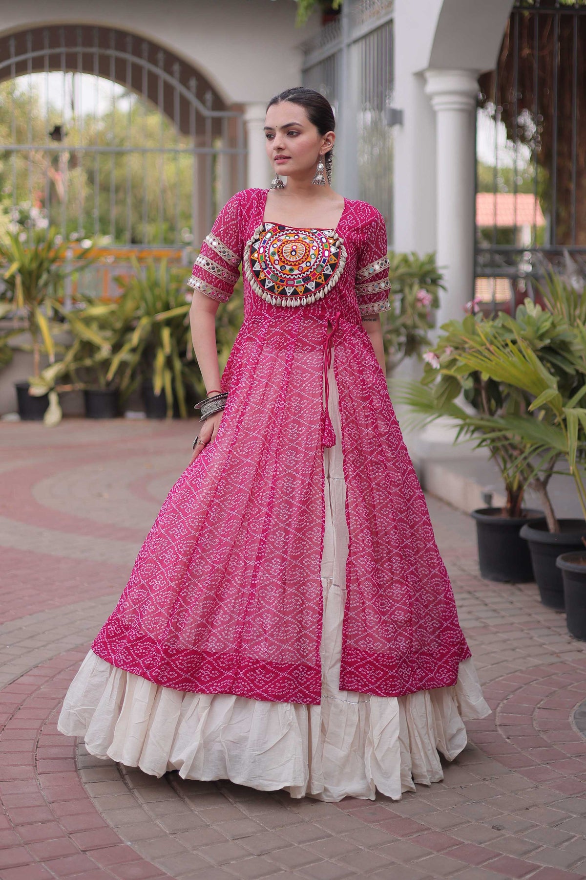 Anvisha Pink Bandhani Georgette Lehenga Set