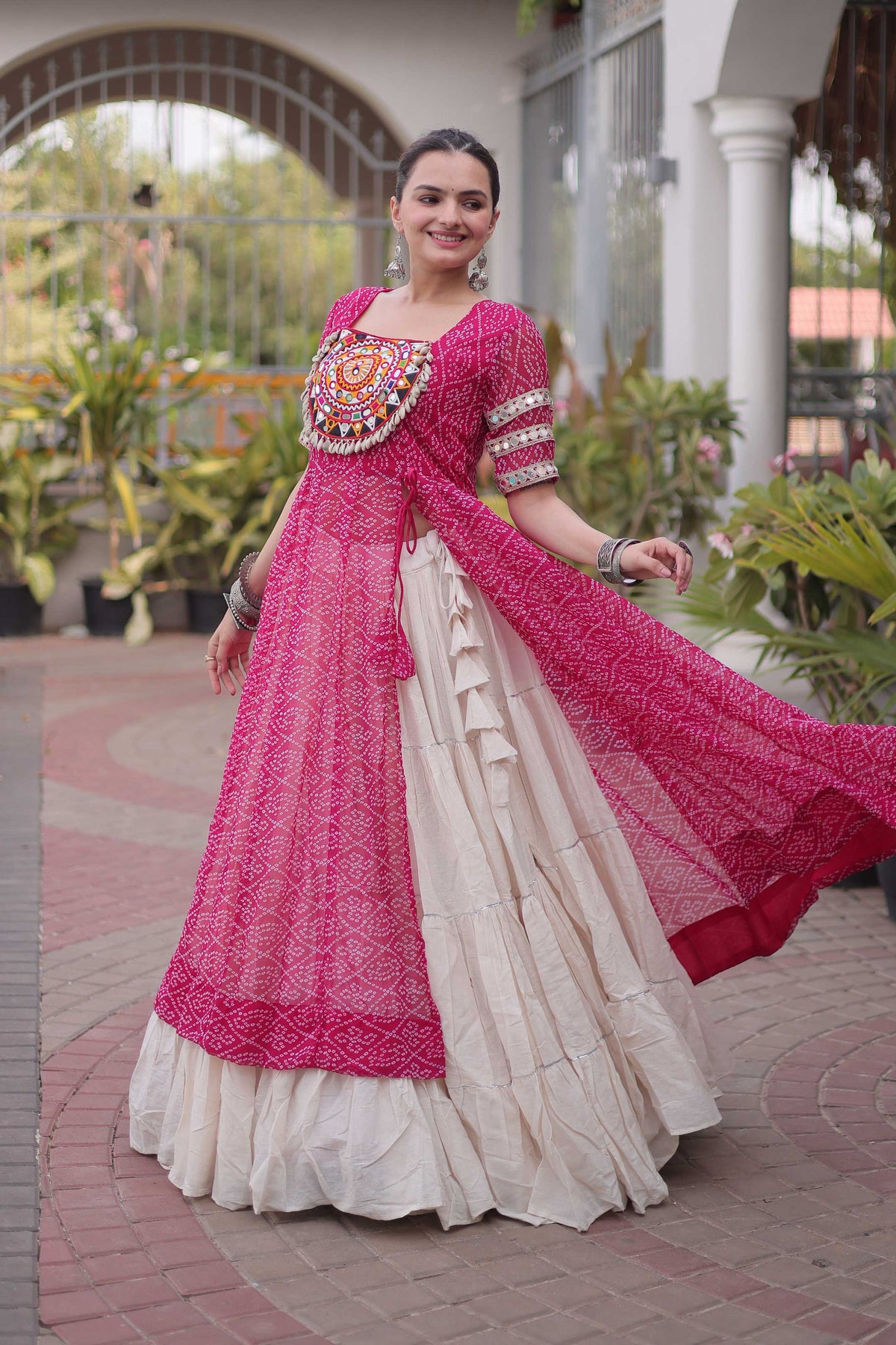 Anvisha Pink Bandhani Georgette Lehenga Set