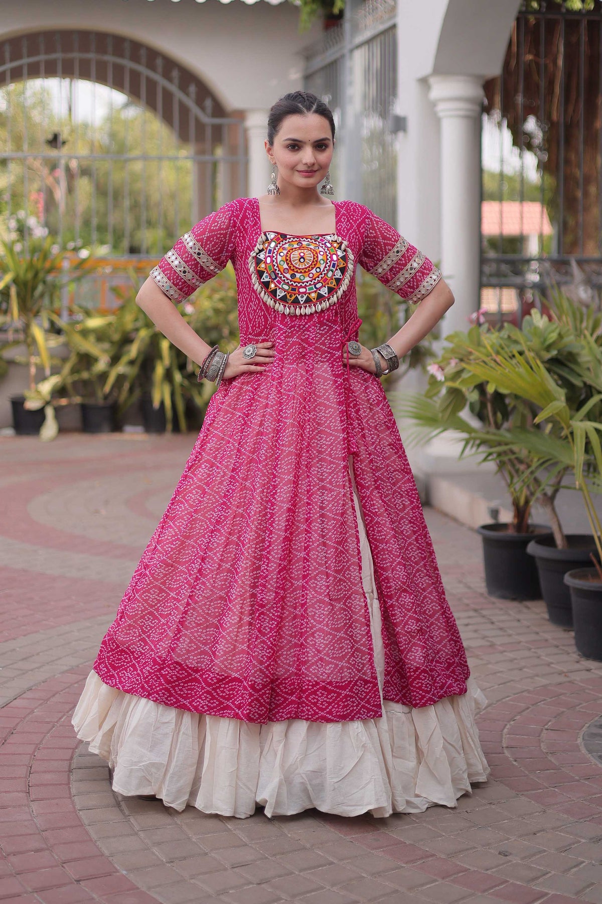 Anvisha Pink Bandhani Georgette Lehenga Set