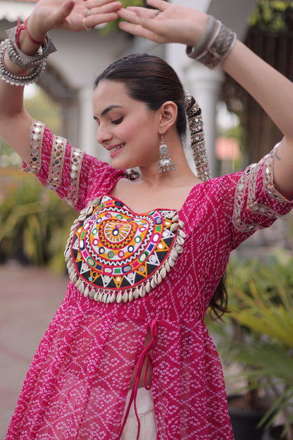 Anvisha Pink Bandhani Georgette Lehenga Set