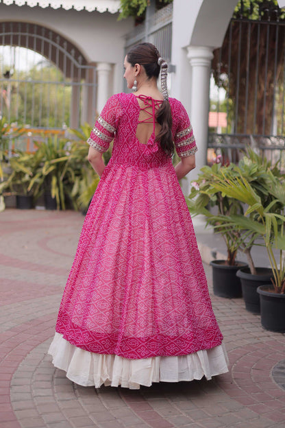 Anvisha Pink Bandhani Georgette Lehenga Set
