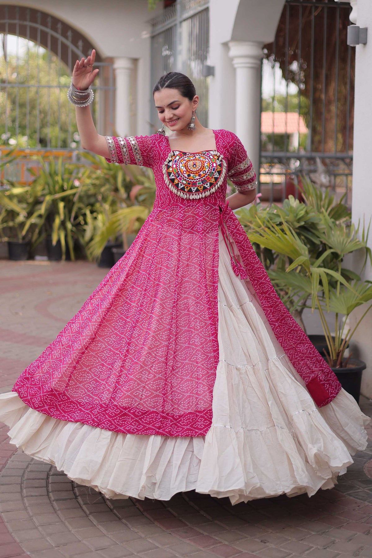 Anvisha Pink Bandhani Georgette Lehenga Set
