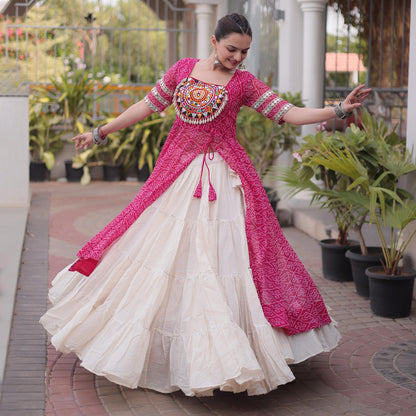Anvisha Pink Bandhani Georgette Lehenga Set