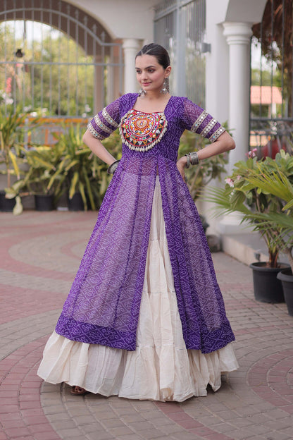 Anvisha Purple Bandhani Georgette Lehenga Set