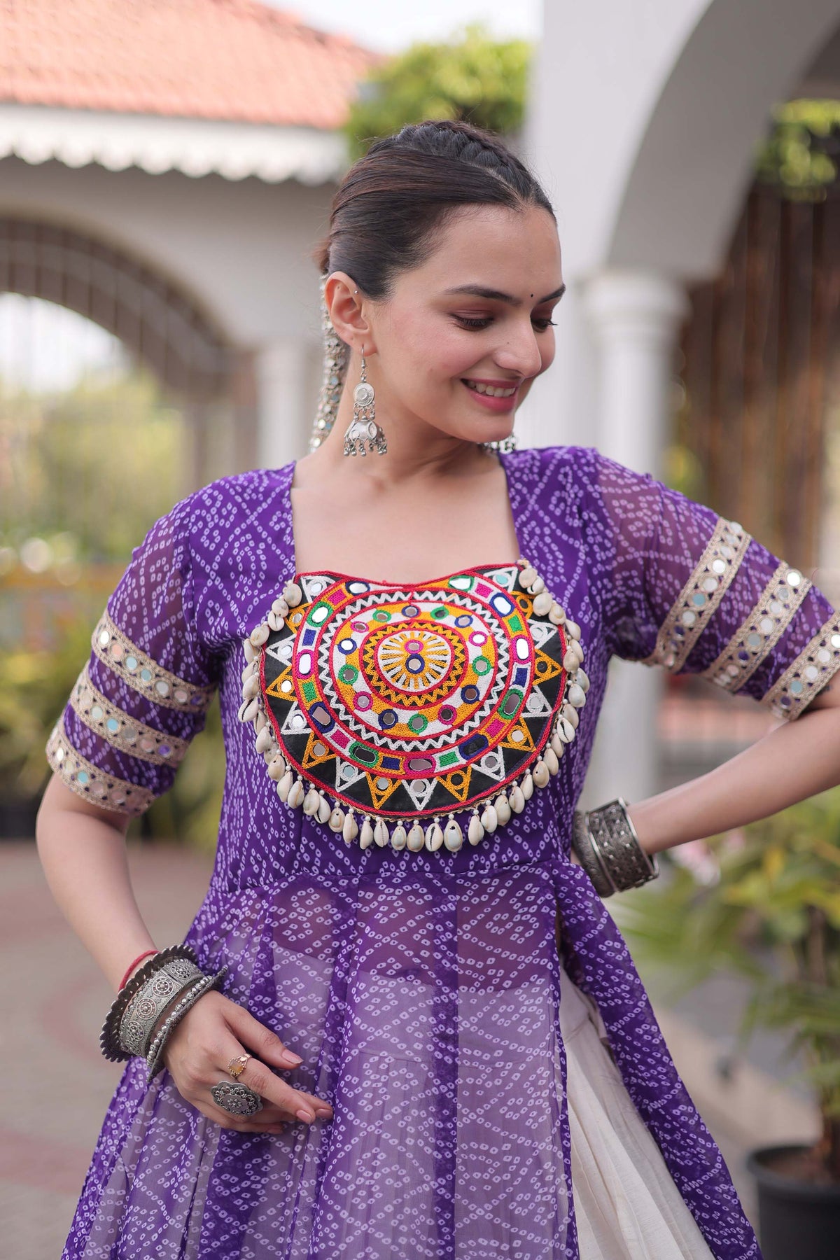 Anvisha Purple Bandhani Georgette Lehenga Set