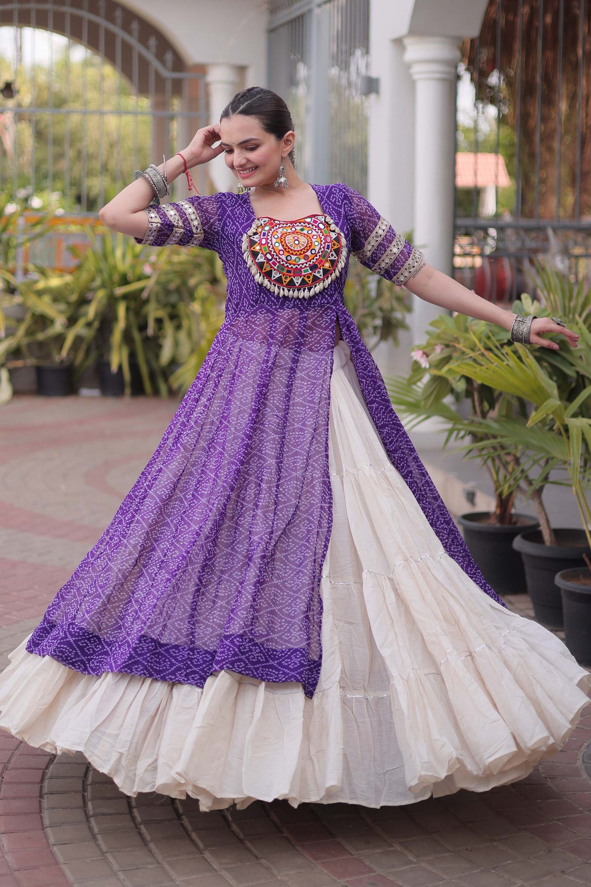 Anvisha Purple Bandhani Georgette Lehenga Set