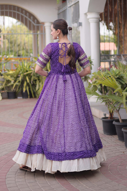 Anvisha Purple Bandhani Georgette Lehenga Set