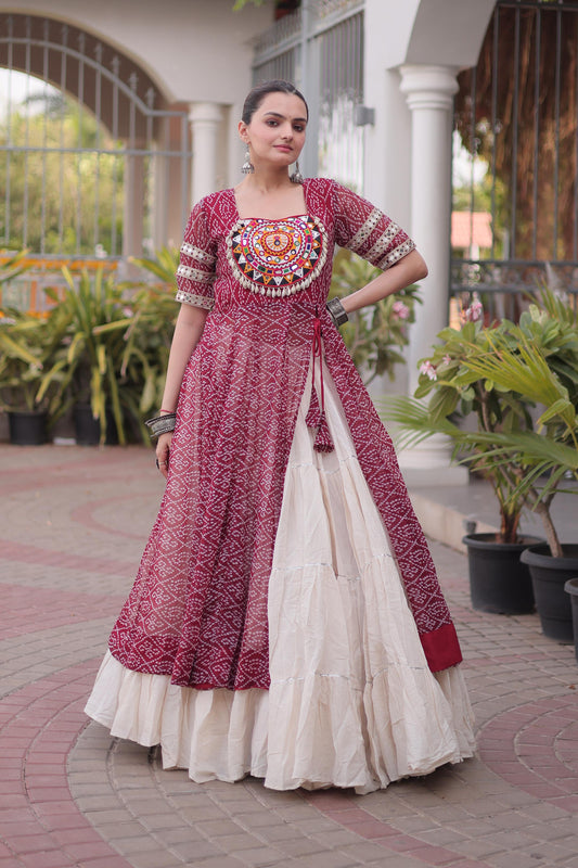 Anvisha Maroon Bandhani Georgette Lehenga Set