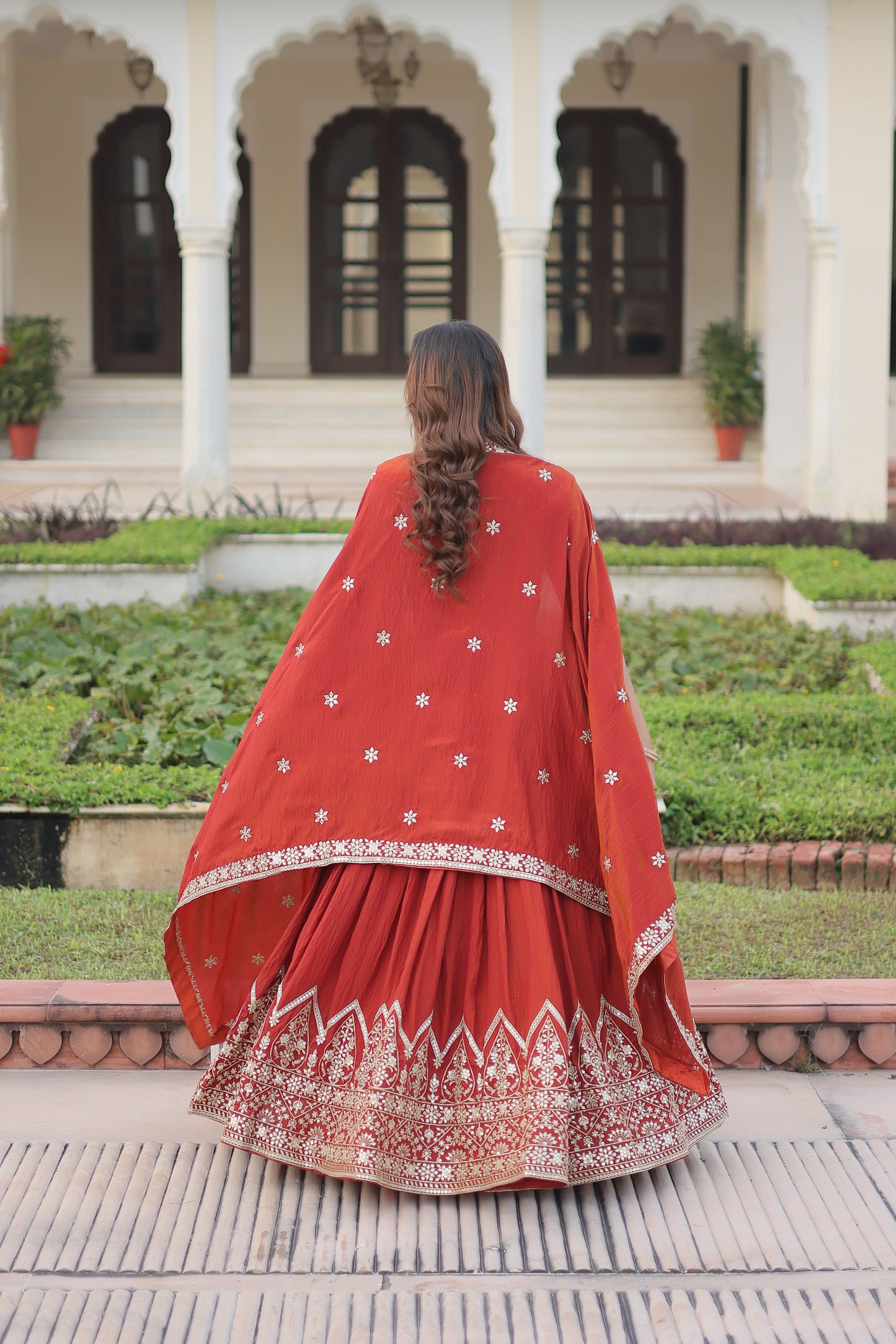 Regal Rust Aura Vichitra Silk Lehenga Choli Set